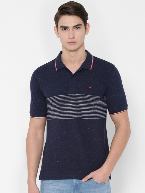 

Allen Solly Men Navy Blue Striped Polo Collar T-shirt