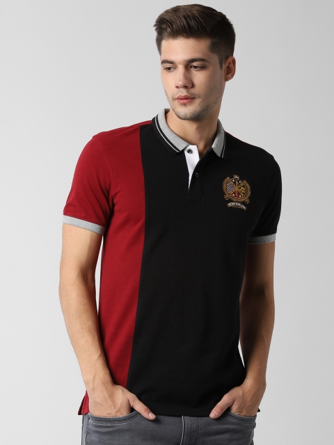 

Peter England Casuals Men Black Colourblocked Polo Collar T-shirt