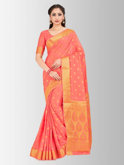 

MIMOSA Peach-Coloured Poly Crepe Embellished Mysore Silk Saree