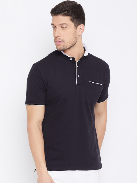 

JUMP USA Men Black Solid Mandarin Collar T-shirt