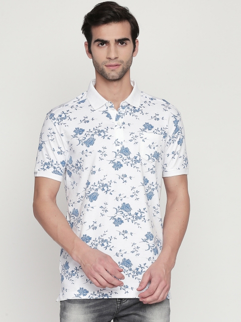 

Mufti Men White Blue Printed Polo Collar Pure Cotton T-shirt