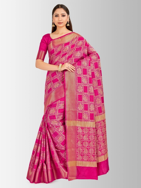 

MIMOSA Pink & Gold-Coloured Art Silk Embellished Banarasi Saree
