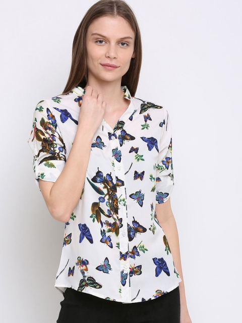 

Rute Women White & Blue Printed Regular Fit Casual Shirt