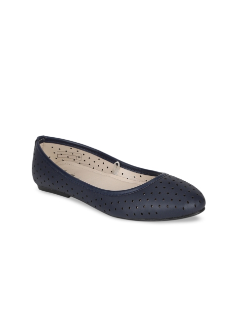 

People Women Navy Blue Solid Suede Ballerinas