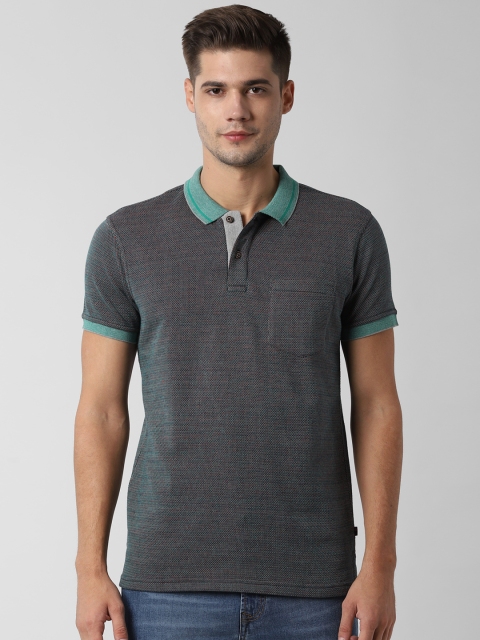 

Peter England Casuals Men Grey Self Design Polo Collar Slim Fit T-shirt