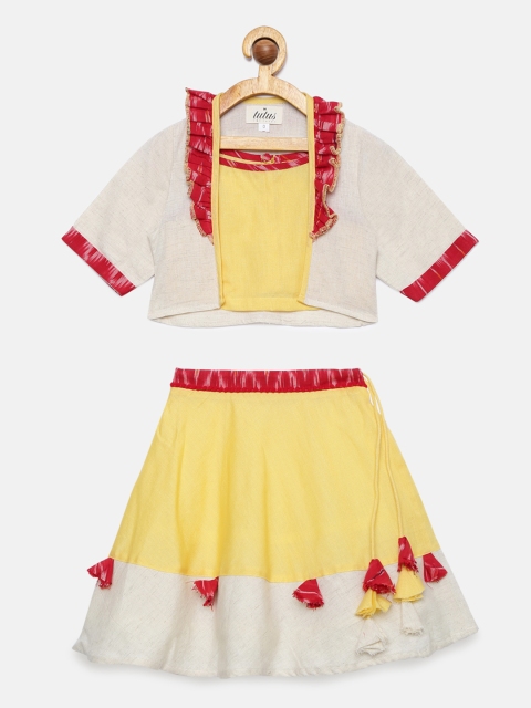 

Tutus By Tutu Girls Yellow & Cream-Coloured Colourblocked Top with Skirt