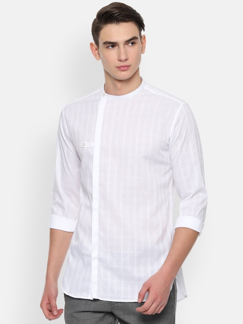 

V Dot Men White Slim Fit Checked Casual Shirt