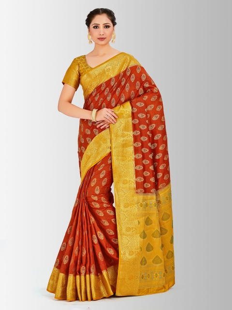 

MIMOSA Rust Art Silk Embellished Paithani Saree