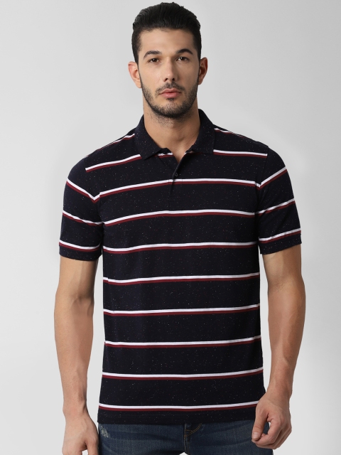 

Peter England Casuals Men Navy Blue Striped Polo Collar T-shirt