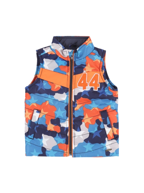 

Allen Solly Junior Boys Blue & Orange Printed Padded Jacket