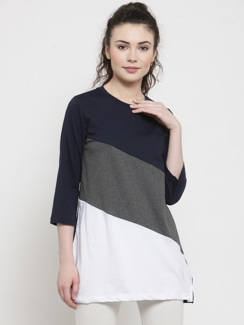 

Kalt Women White & Grey Colourblocked Round Neck Longline T-shirt