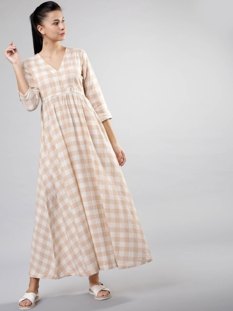 

Vishudh Women Beige Checked Wrap Maxi Dress
