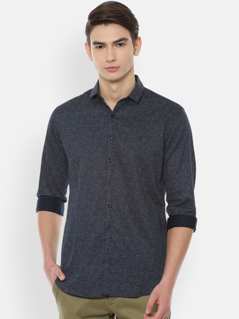 

V Dot Men Navy Blue Slim Fit Printed Casual Shirt