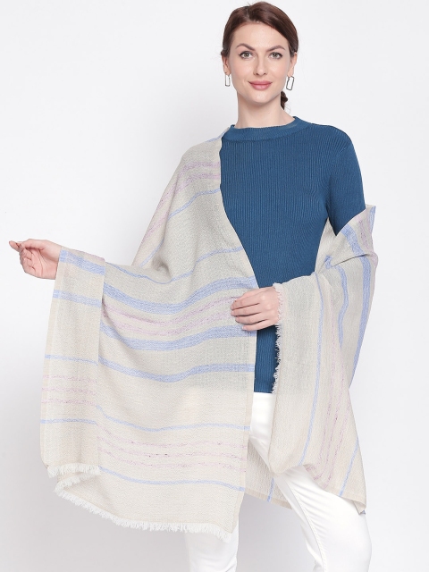 

Style Quotient Women Off-White & Blue Woven Design Shawl