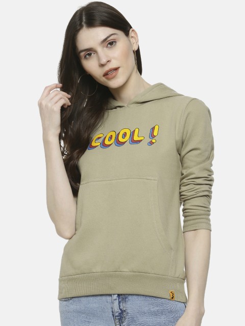 

Campus Sutra Women Olive Green & Yellow Printed Hooded Sweatshirt