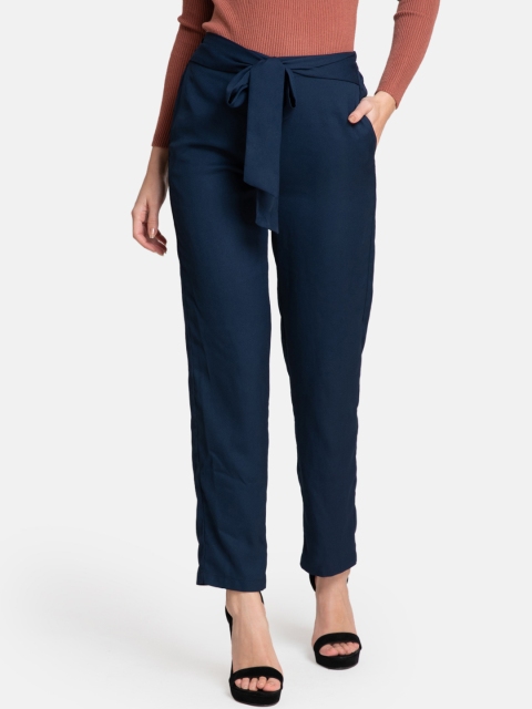 

Kazo Women Navy Blue Straight Fit Solid Regular Trousers