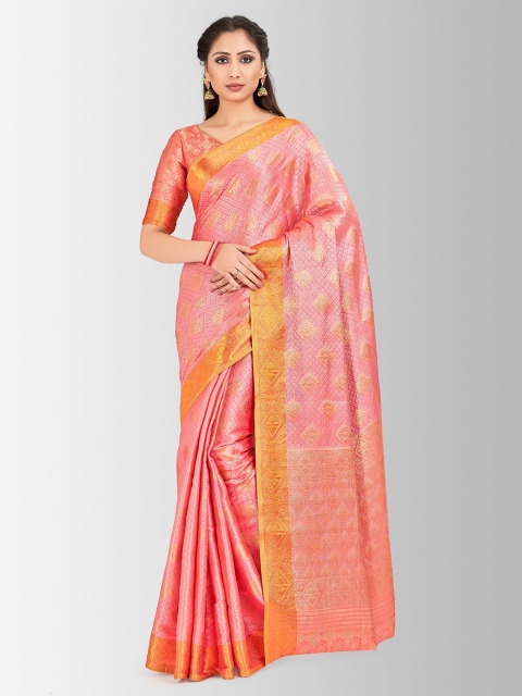 

MIMOSA Pink & Gold-Toned Art Silk Woven Design Kanjeevaram Saree