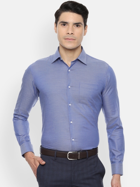 Van Heusen Men Blue Slim Fit Self Design Formal Shirt