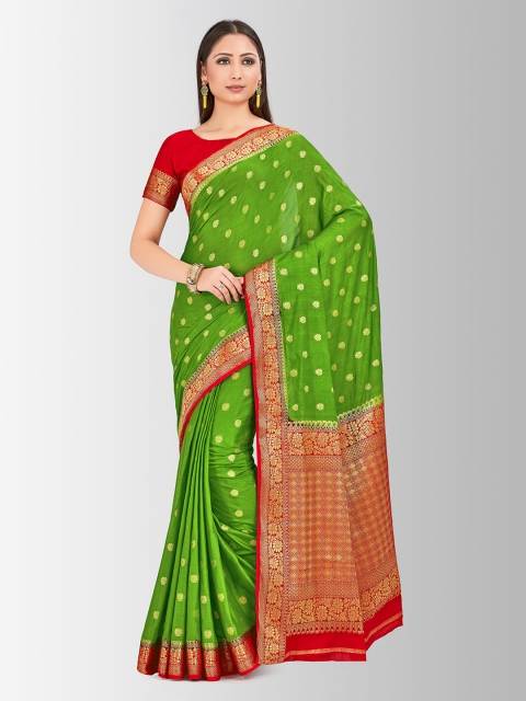 

MIMOSA Olive Green Poly Crepe Embellished Mysore Silk Saree