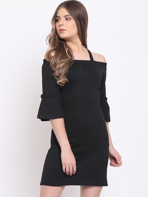 

RIVI Women Solid Black T-shirt Dress
