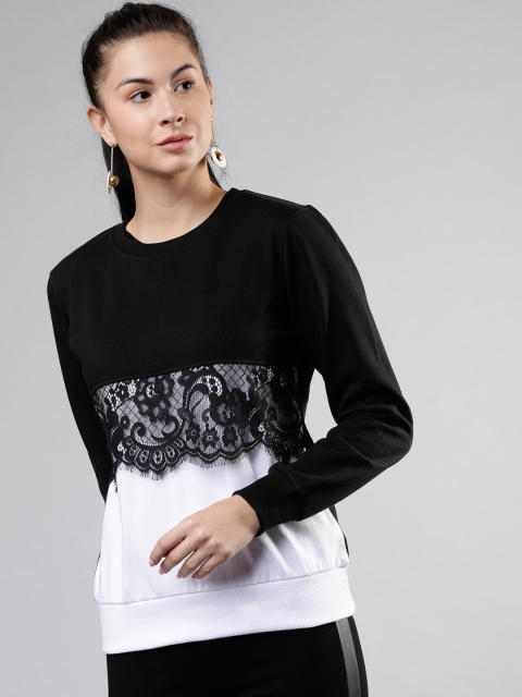

Tokyo Talkies Women Black & White Colourblocked Pullover Sweatshirt