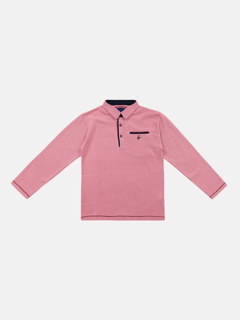 Lil Tomatoes Boys Pink Solid Polo Collar T-shirt