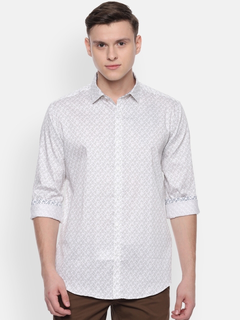 

V Dot Men White Slim Fit Printed Casual Shirt