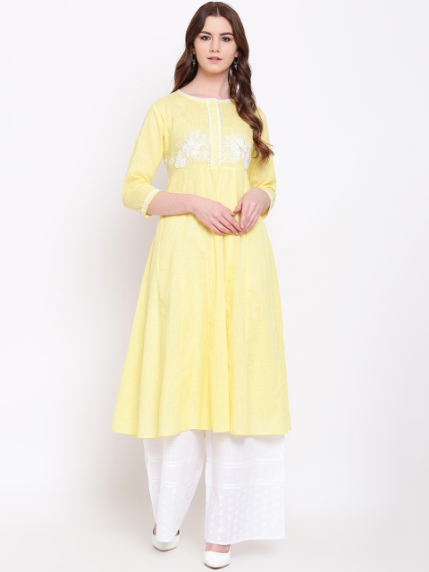

Shakumbhari Women Yellow & White Embroidered Anarkali Kurta