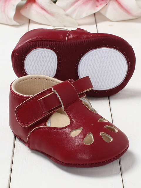 

Walktrendy Infant Girls Maroon Cut-Work Velcro Mary Jane Booties