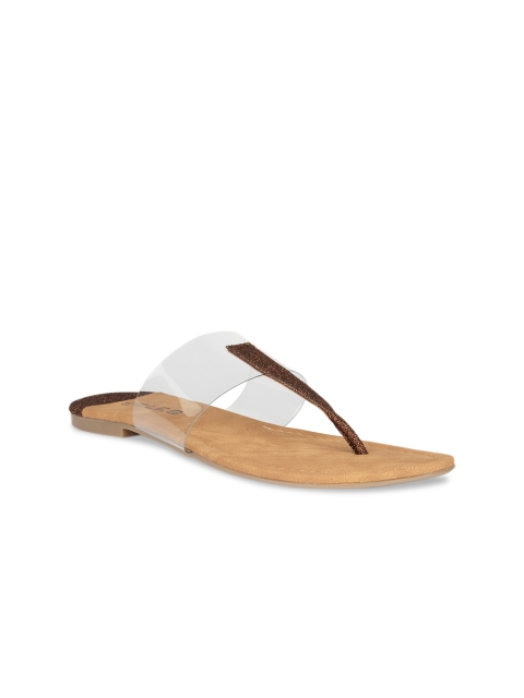 

SOLES Women Bronze-Toned Solid T-Strap Flats