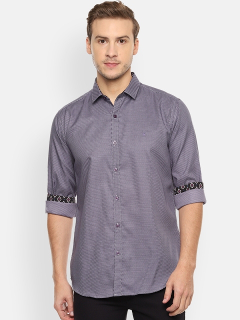

V Dot Men Purple Slim Fit Self Design Casual Shirt