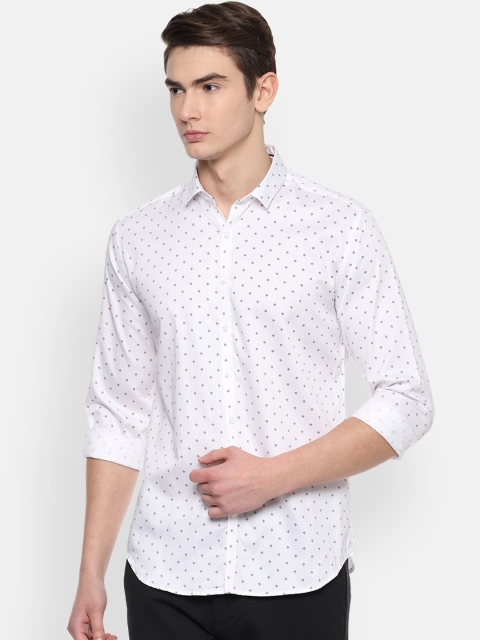 

V Dot Men White Slim Fit Printed Casual Shirt