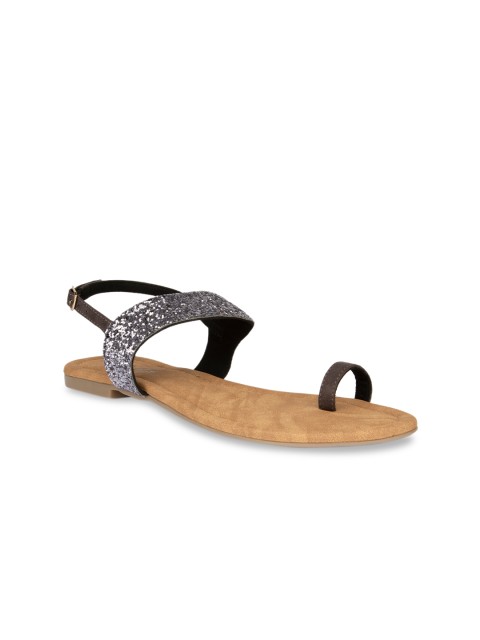 

SOLES Women Grey Embellished One Toe Flats
