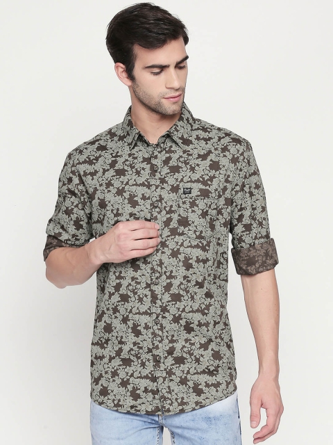 

Mufti Men Olive Green Printed Slim Fit Casual Shirt