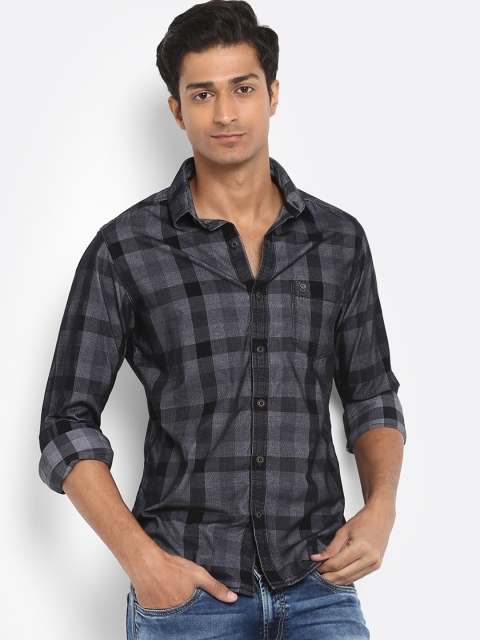 

Mufti Men Grey & Black Slim Fit Checked Casual Shirt