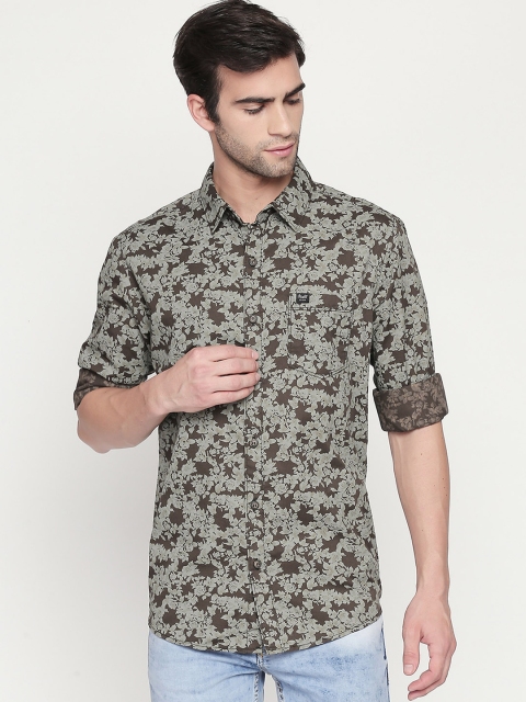 

Mufti Men Olive Green Slim Fit Printed Casual Shirt