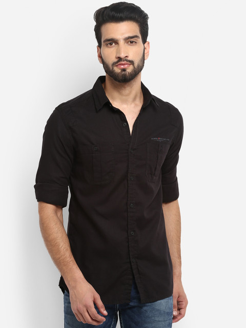 

Mufti Men Black Slim Fit Solid Casual Shirt