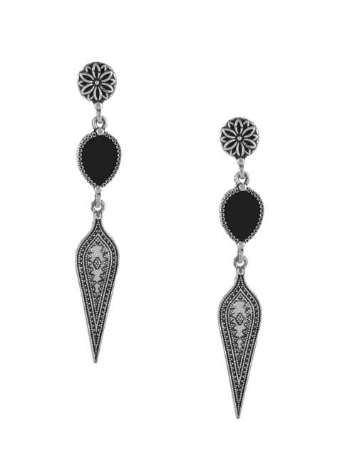 

Mali Fionna Silver-Toned & Black Classic Drop Earrings