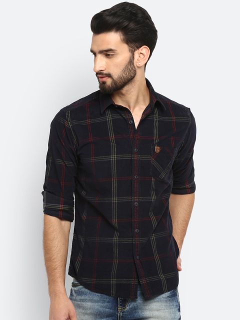 

Mufti Men Navy Blue & Red Slim Fit Checked Casual Shirt