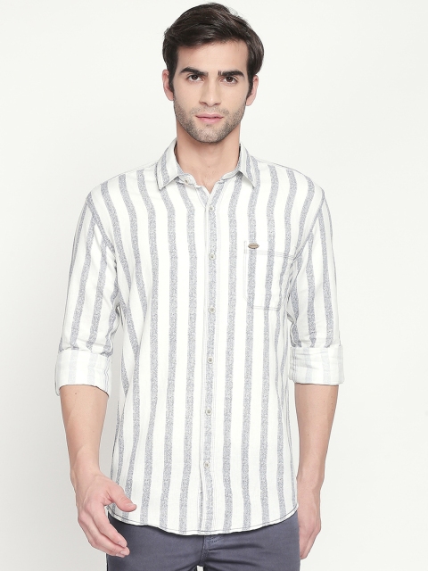 

Mufti Men White & Blue Striped Slim Fit Casual Shirt