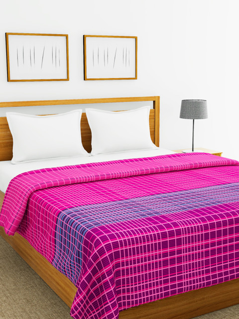 

BIANCA Pink & Blue Checked AC Room 120 GSM Double Bed Comforter