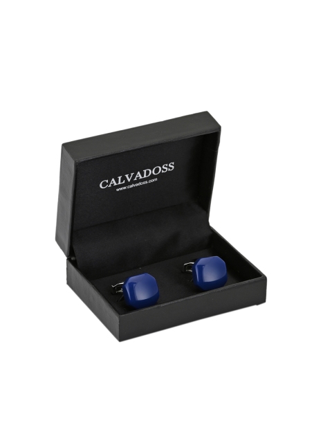 

Calvadoss Blue & Silver-Plated Geometric Cufflinks