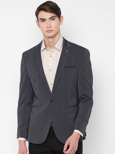 

Allen Solly Men Navy Blue Striped Slim-Fit Single-Breasted Blazer