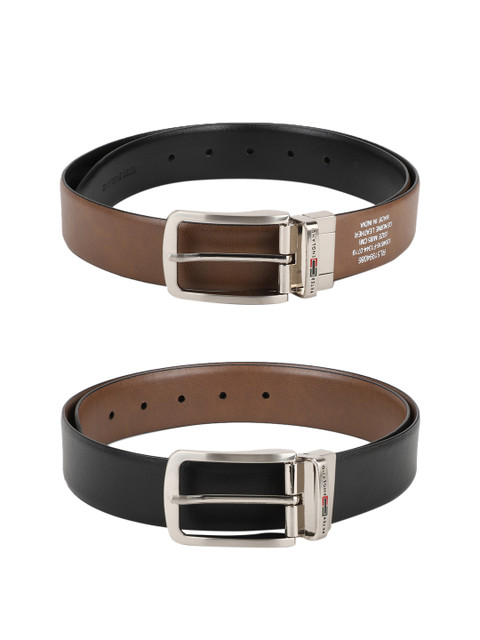

Peter England Men Brown & Black Textured Reversible Leather Belt