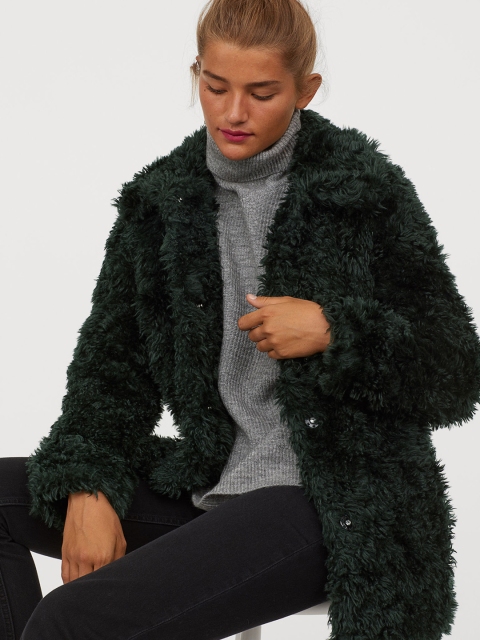 

H&M Women Green Faux Fur Jacket