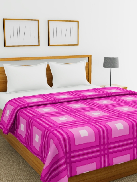 

BIANCA Pink & White Checked AC Room 120 GSM Double Bed Comforter