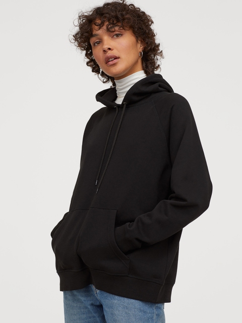 

H&M Women Black Solid Hooded Top