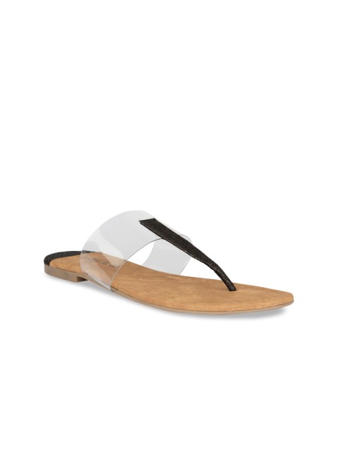 

SOLES Women Black Solid T-Strap Flats