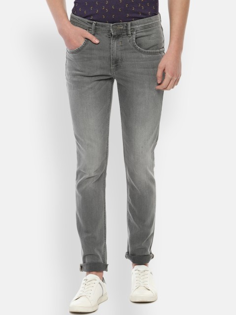

V Dot Men Grey Slim Fit Mid-Rise Low Distress Stretchable Jeans