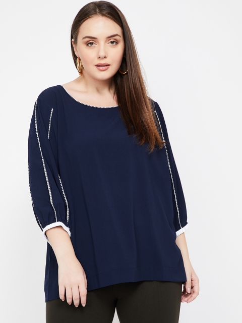 

nexus Plus Size Women Navy Blue Solid Top